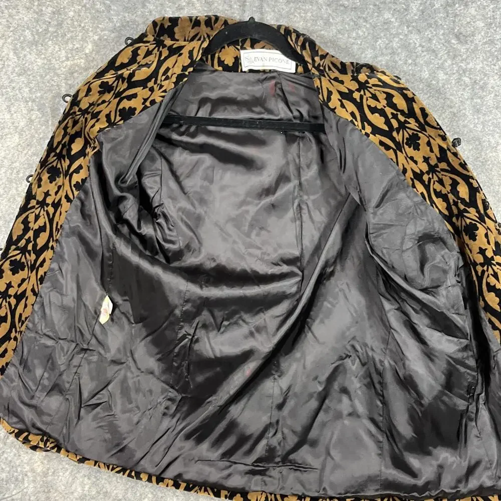 Evan Picone Women’s Blazer Sz 8 Black Floral Tapestry 4 Button Brown / Black‎ - Picture 6 of 10